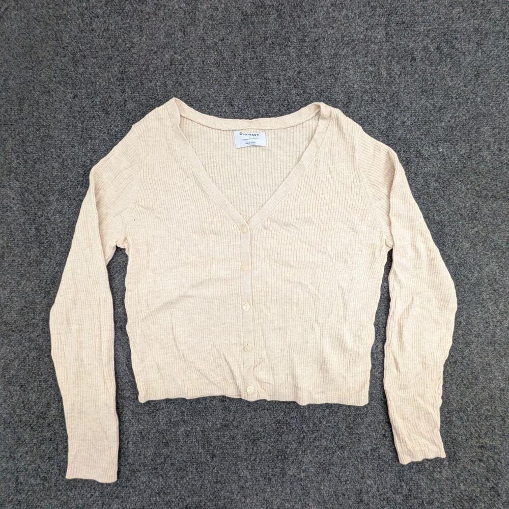 Old Navy Cardigan Womens L Cream Cropped V Neck Button Front Long Sleeve Sweater